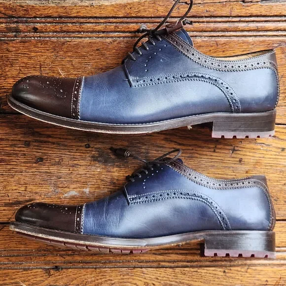 Mens Mezlan Carlino Mens Size 9.5M Brown Blue Leather Cap Toe Oxford Dress Shoes Mens Mezlan Carlino Mens Size 9.5M Brown Blue Leather Cap  main image 2